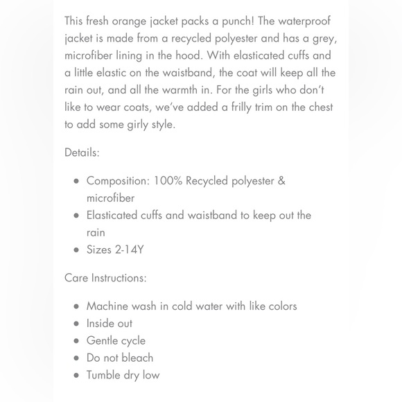 Miles the label rust orange ruffle girls rain coat jacket - Picture 5 of 5